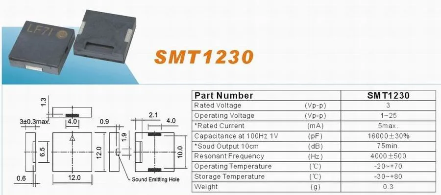 SMT1230 5V SMD Buzzer SMD Piezo Buzzer 12V Piezo Buzzer
